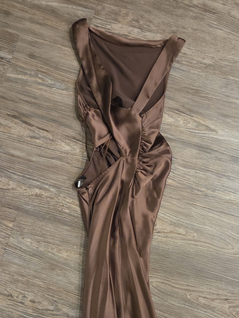 House of Harlow 1960 Satin Backless Dress in Brown